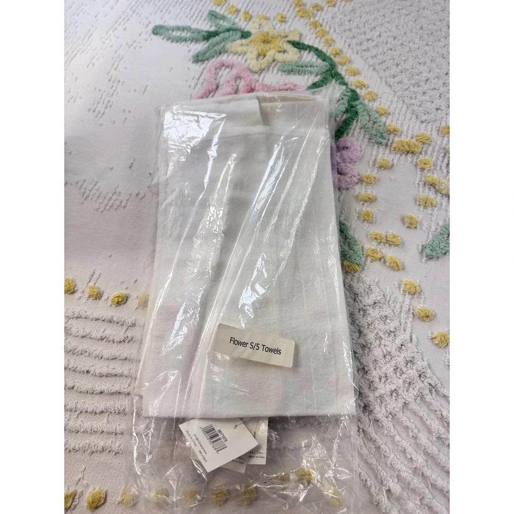 C&F Home Floral Embroidered Flour Sack Kitchen Towels Set of 5 Cotton White New